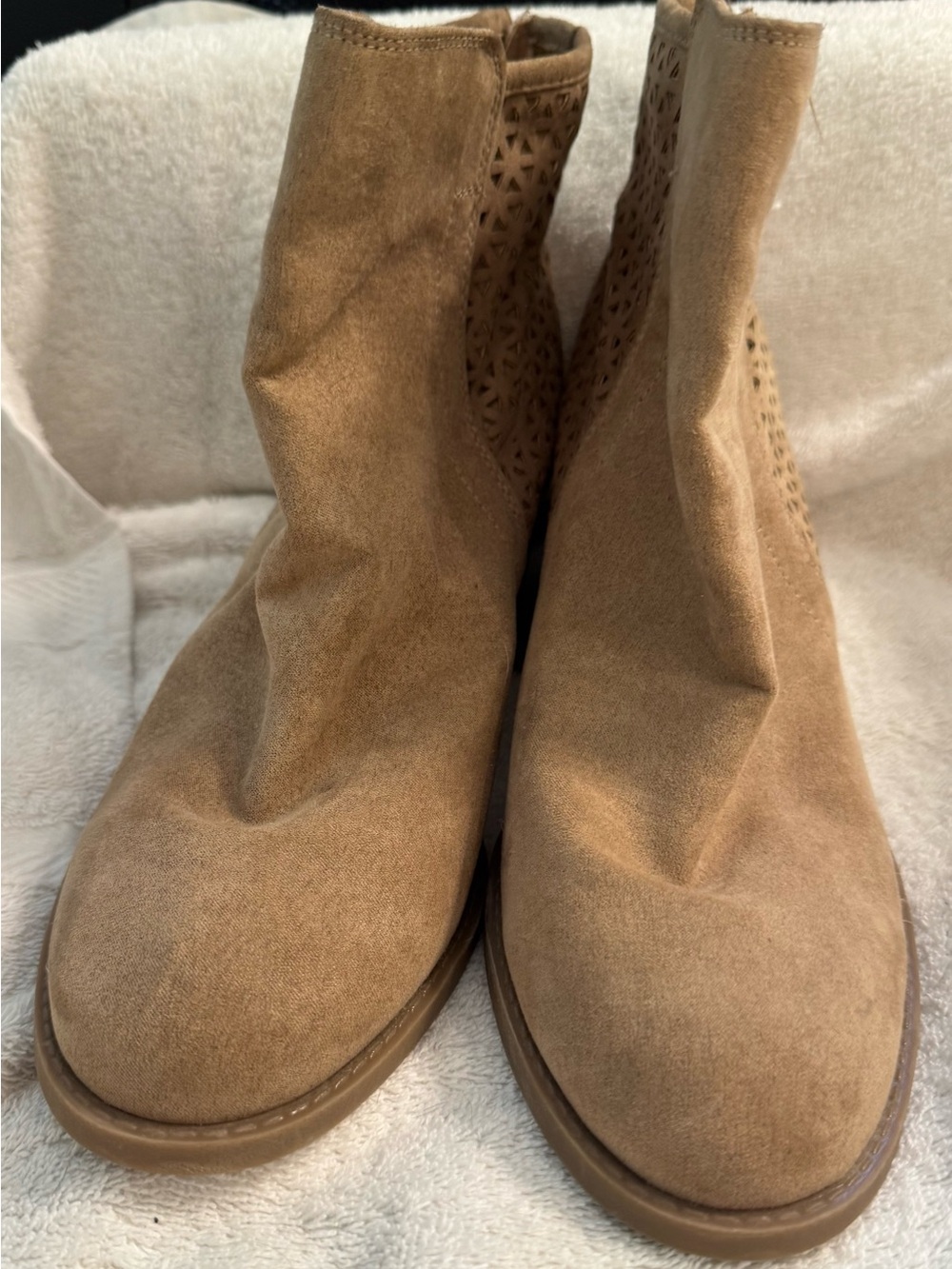 Madden Girl Tan Suede Perforated Ankle Booties